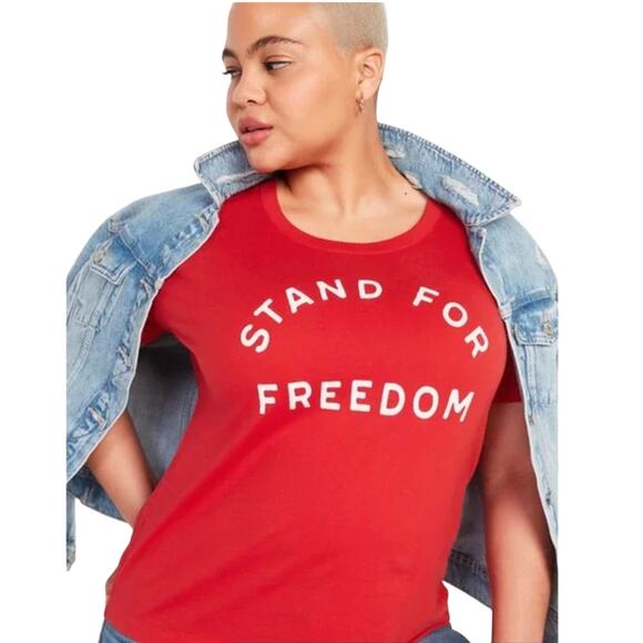 NWT Old Navy Women's Red Loose Stand for Freedom T-Shirt - Picture 7 of 7